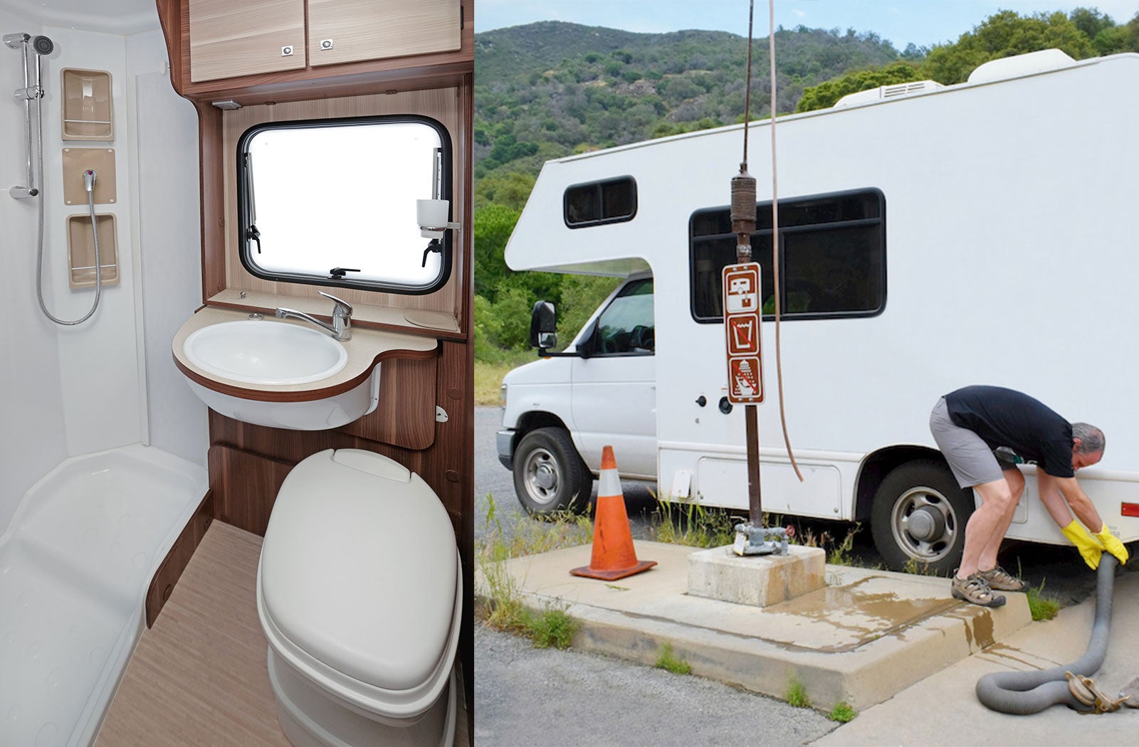 Portable RV/camper toilet and holding tank setup in Warner Robins, Georgia
